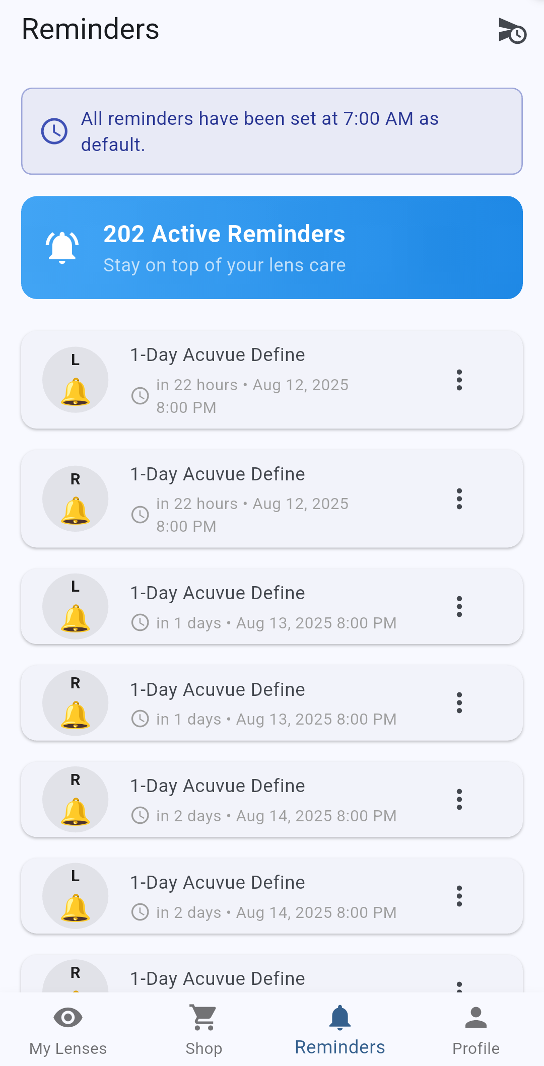 Lenzie app reminders screenshot